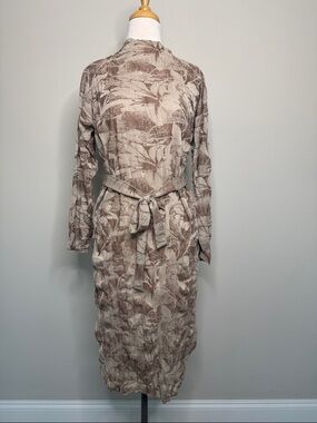 Zara Textured Sheer Floral-Print Tie-Waist Midi Dress in Beige Oversized Size SM